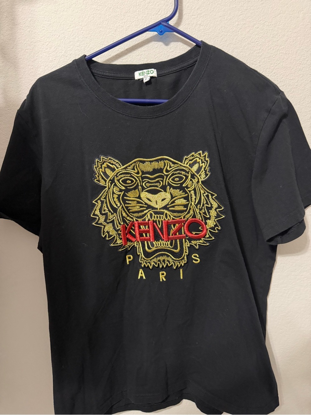 Kenzo Black Tee with Yellow Tiger and Red Logo